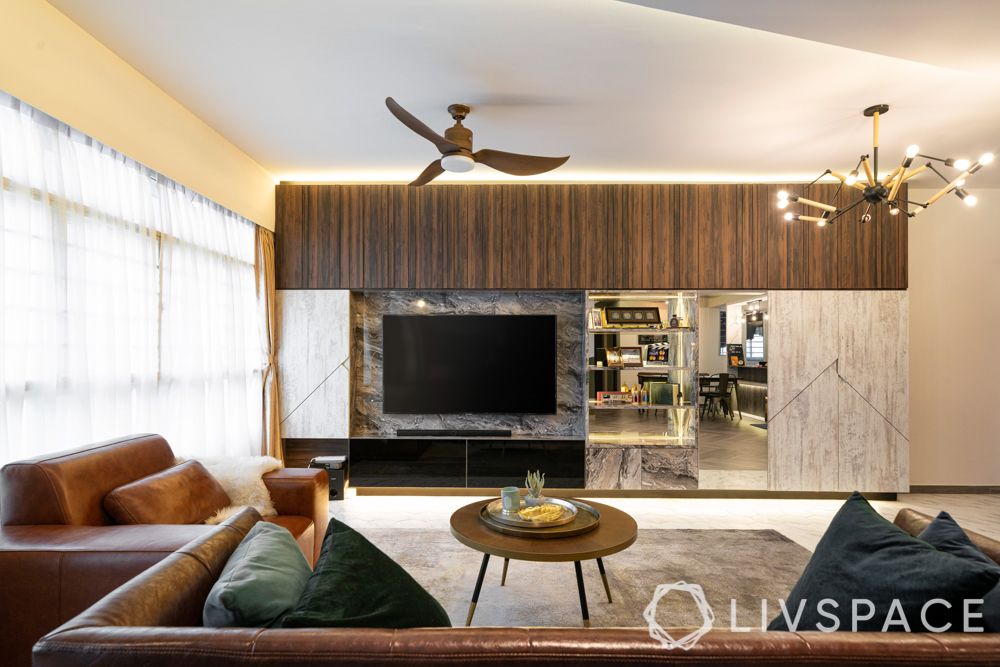 hdb 5 room design-living room-tv unit-profile lighting-chandelier
