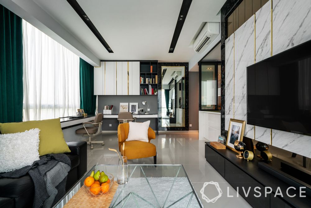 condominium singapore-home office-living room-laminate finishes-gold trims