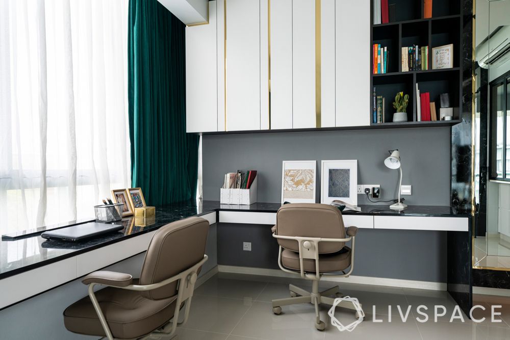 condominium singapore-home office-living room-laminate finishes-gold trims