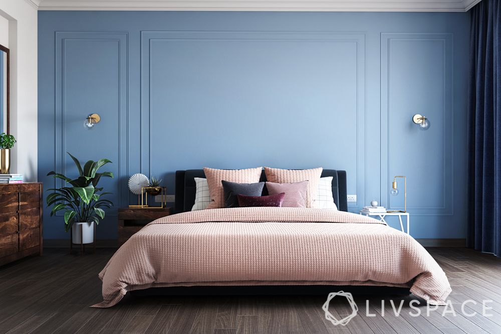 bedroom-designing-blue-wall-minimal-bedroom