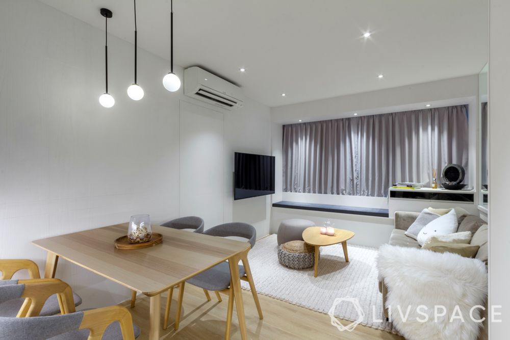 hdb design-white feature wall-pendant lights
