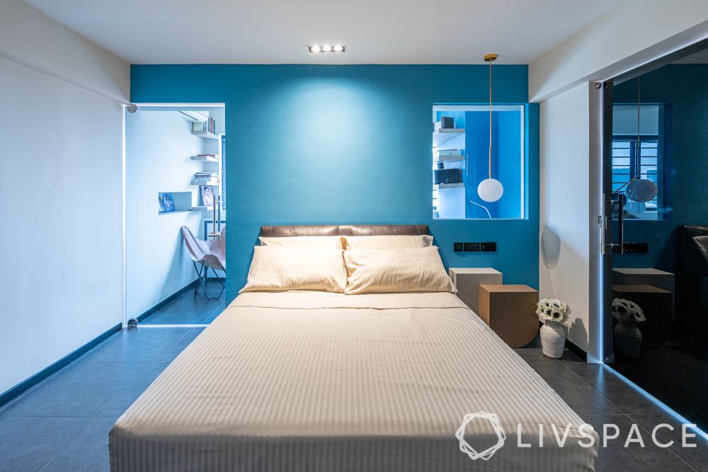 hdb house-master bedroom-blue wall-bedroom-wardrobes