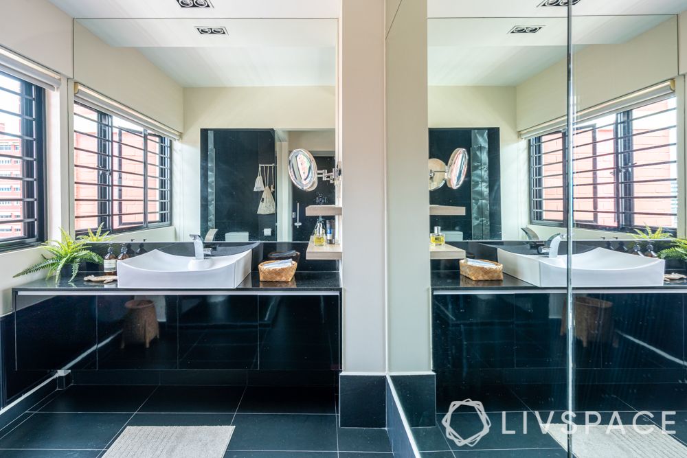 hdb house-bathroom-mirror-sink-black tiles- cabinets