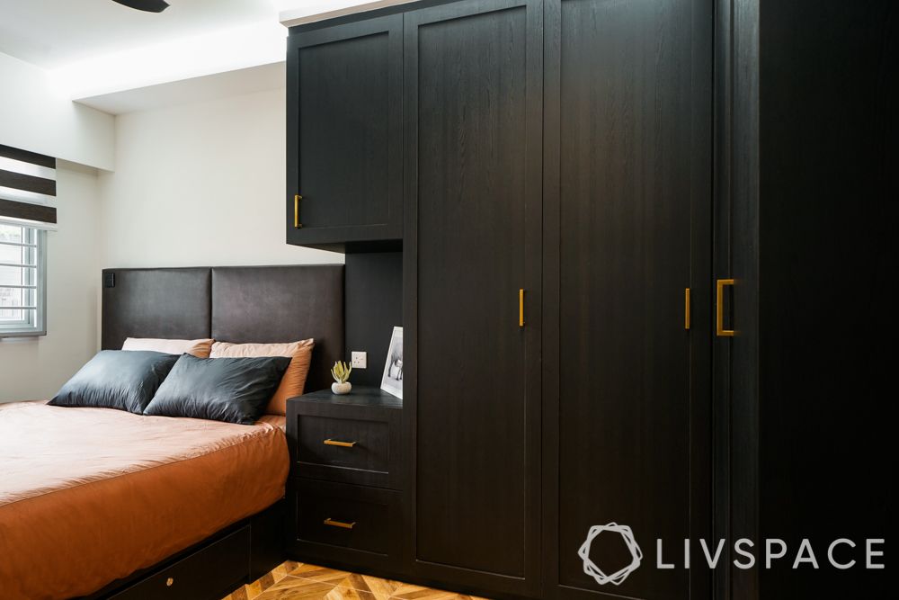 3 room bto design-platform bed-mahogany wardrobe
