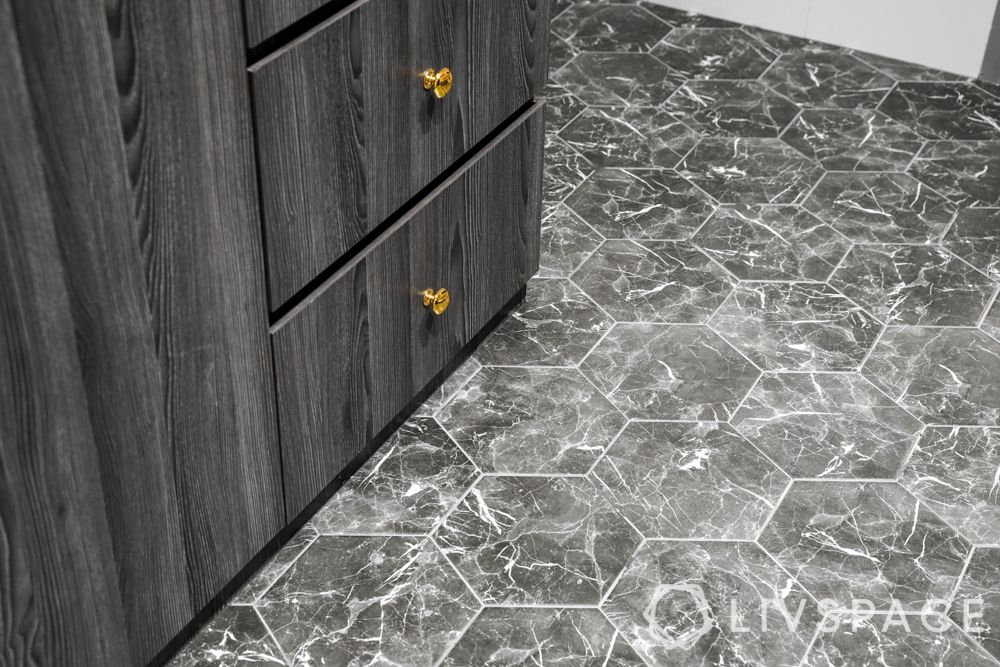 3 room bto design-kitchen flooring-herringbone pattern flooring
