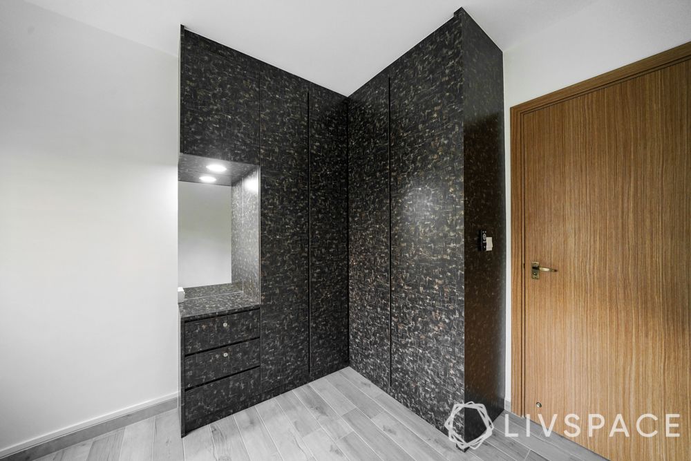 3 room bto design-laminate flooring-black wardrobe