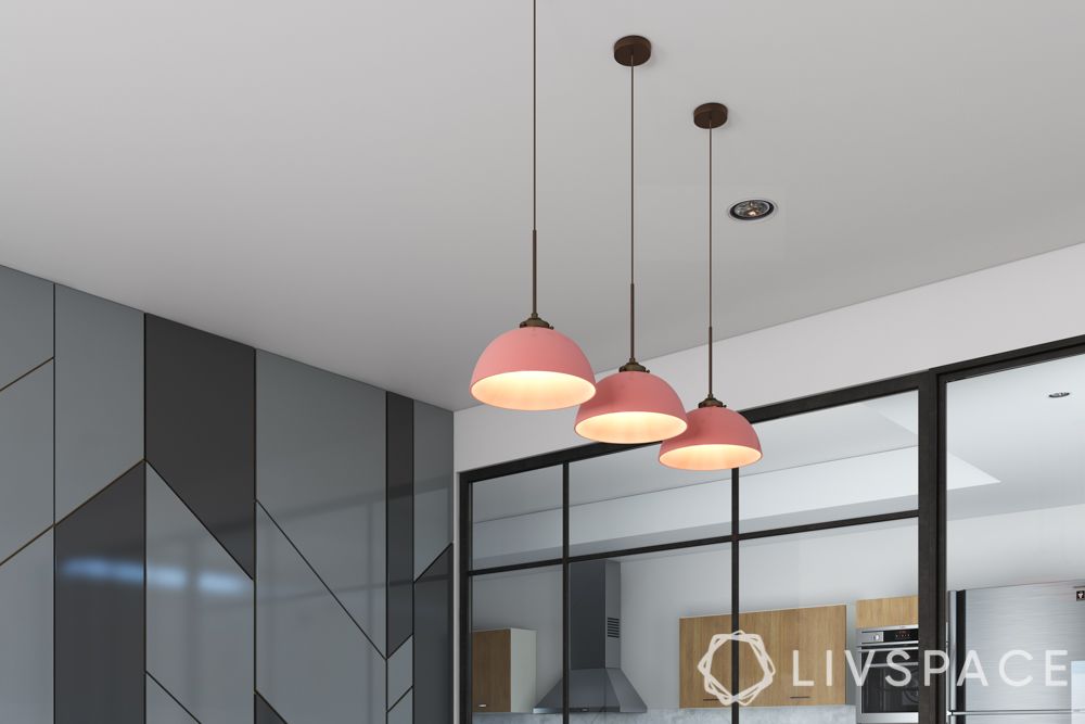 types of lighting-pendant lights-dining table-pink lights