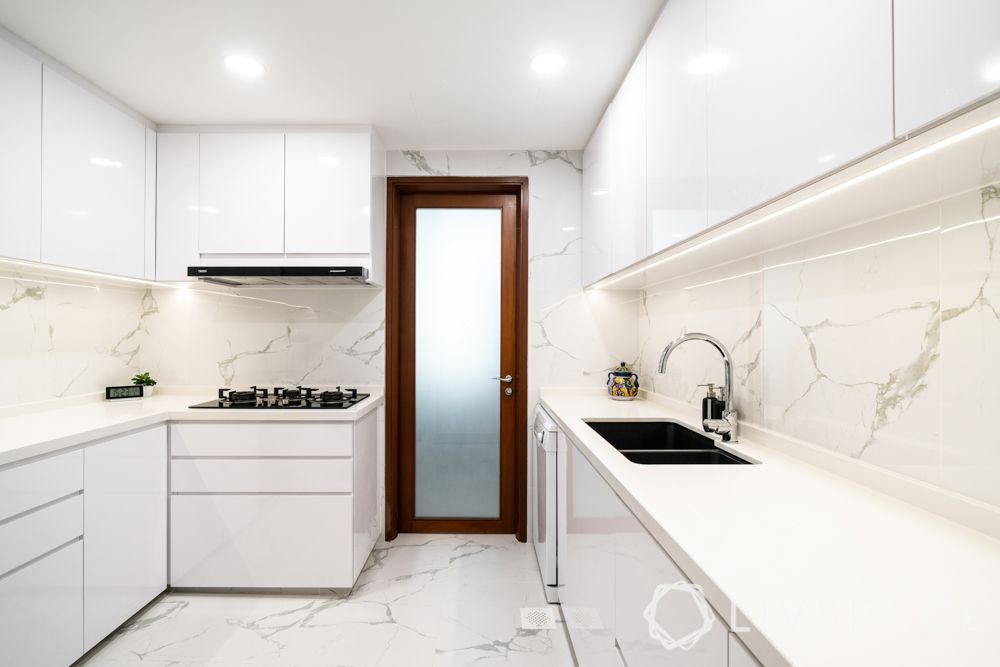 palm grove condo-white kitchen-recessed lights