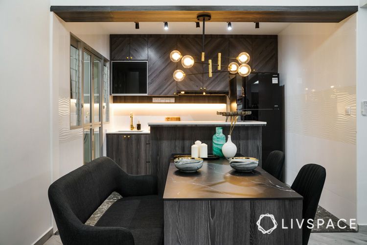 dining table-kitchen island-chandelier