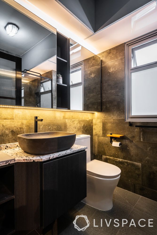 renovation-blck bathroom-stone basin