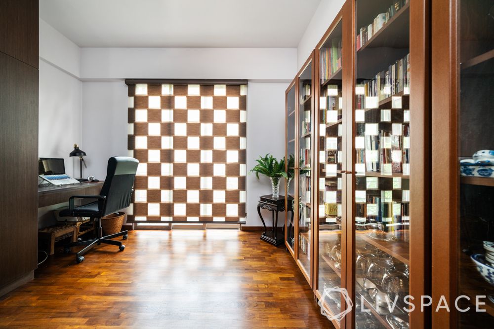 home-office-wooden-flooring-glass-cabinet-storage