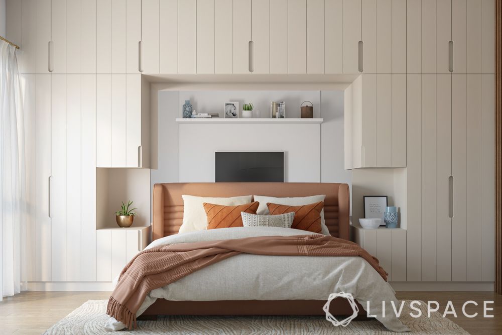 wardrobe designs for bedroom-built-in wardrobe-headboard storage