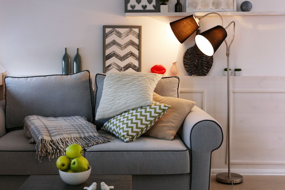 contemporary-interior-design-with-grey sofa-floor lamp