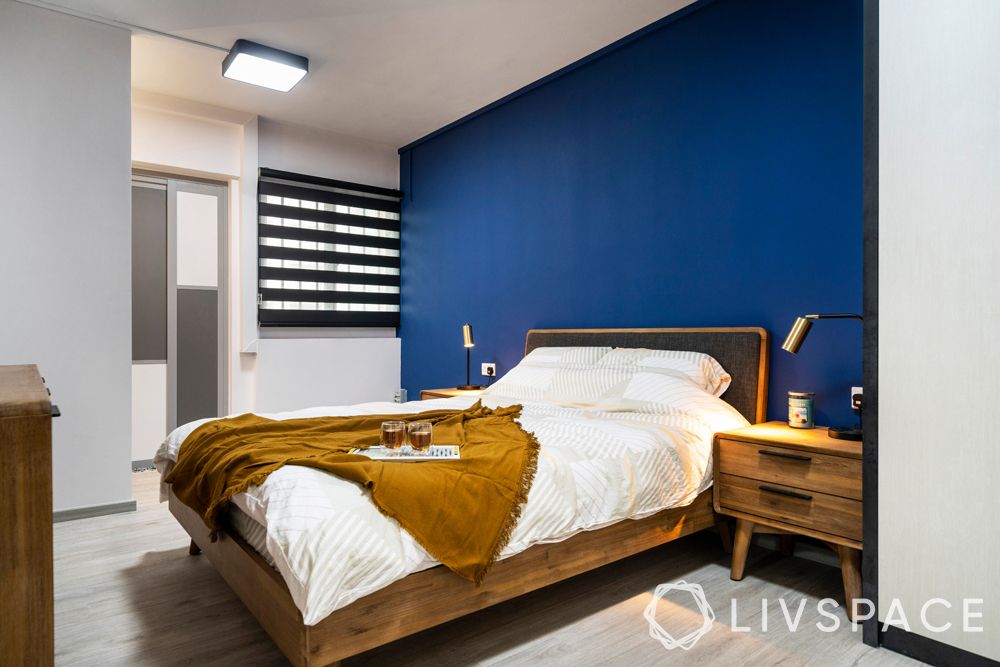 3 room hdb renovation-blue bedroom-wooden bed-side tables