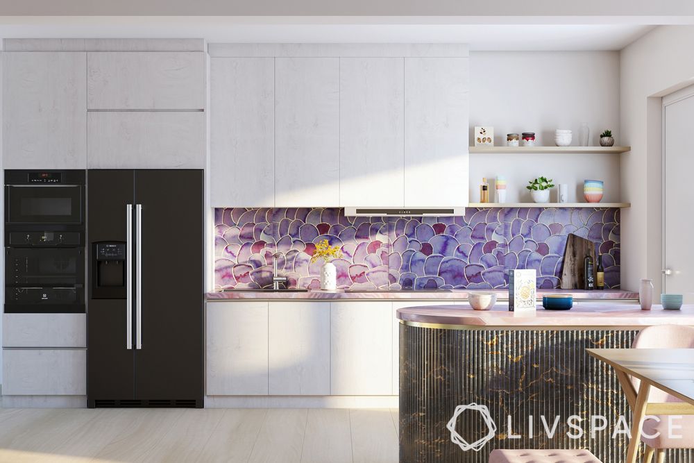 white-kitchens-black-appliances-purple-backsplash