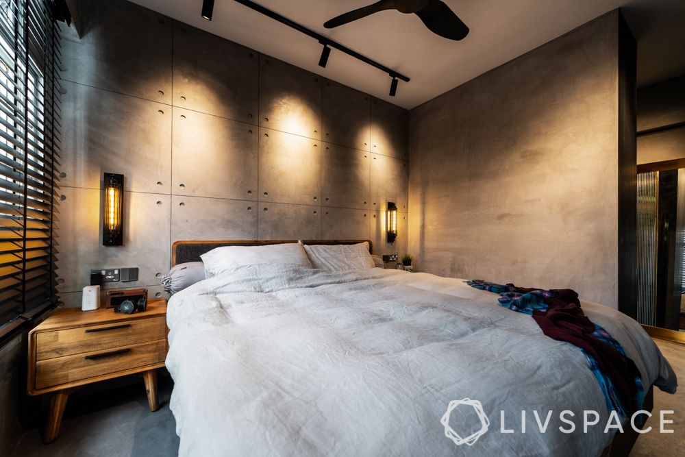 livspace-singapore-hdb-bedroom-cement-wall-track-lights