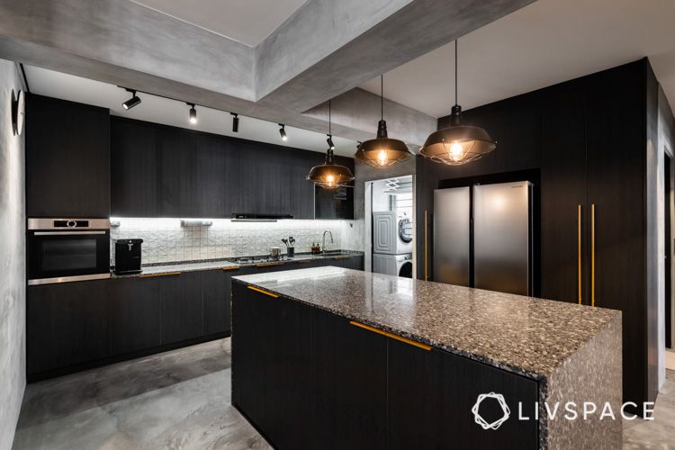 kitchen island design-black cabinets-granite countertop