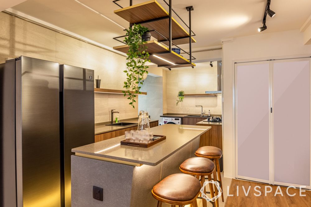 kitchen-with-island-breakfast-counter-bar-stools-wine-rack