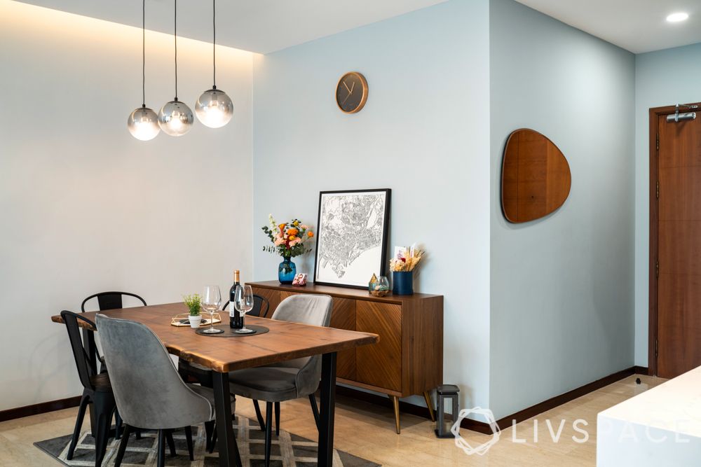 beautiful-houses-dining-area-wooden-console-table-grey-chairs-pendant-lights