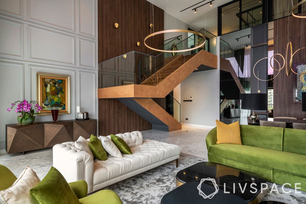 penthouse-condo-formal-living-room-staircase-console-table
