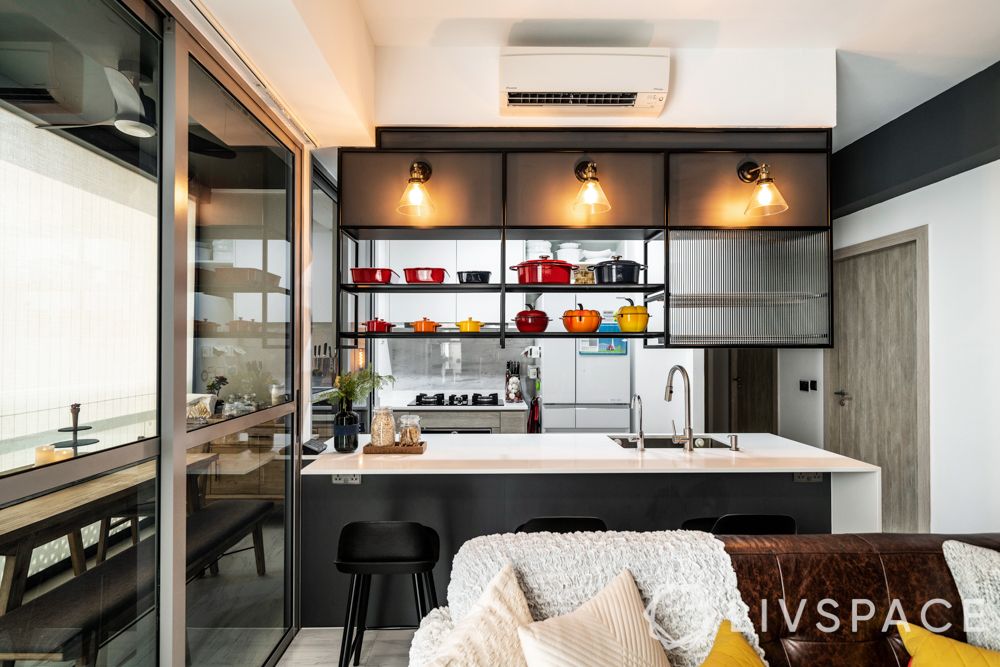 open-concept-kitchen-hdb-blach-and-white-suspended-shelf-in-built-lighting