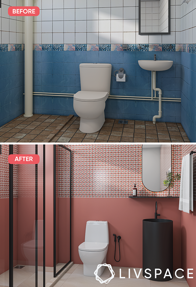 renovate-a-bathroom-pink-toilet-black-fixtures