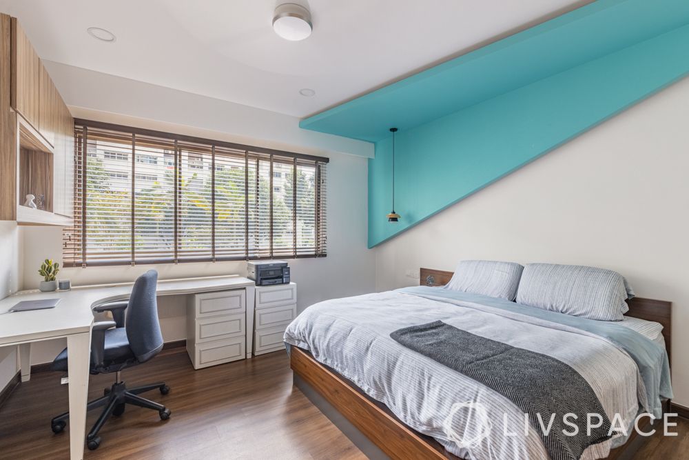 study-room-designs-blue-false-ceiling-wooden-flooring-white-study-unoy