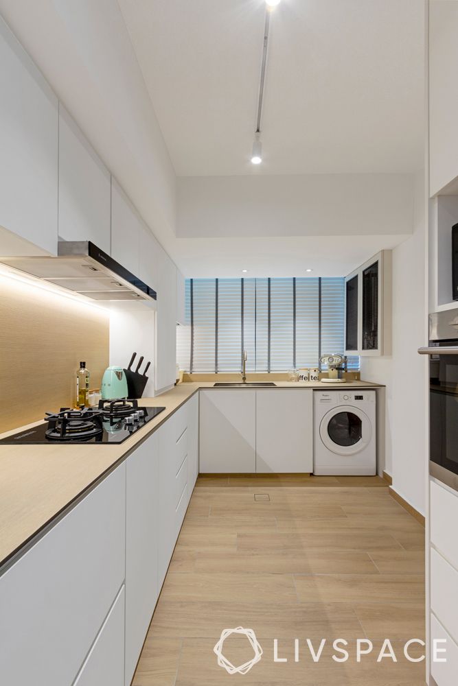 vinyl-tiles-modular kitchen-white-cabinets