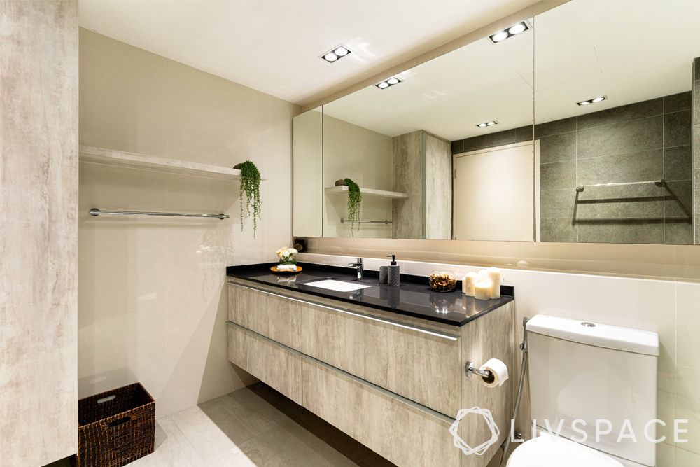 small toilet design-laminate vanity-big mirror cabinet
