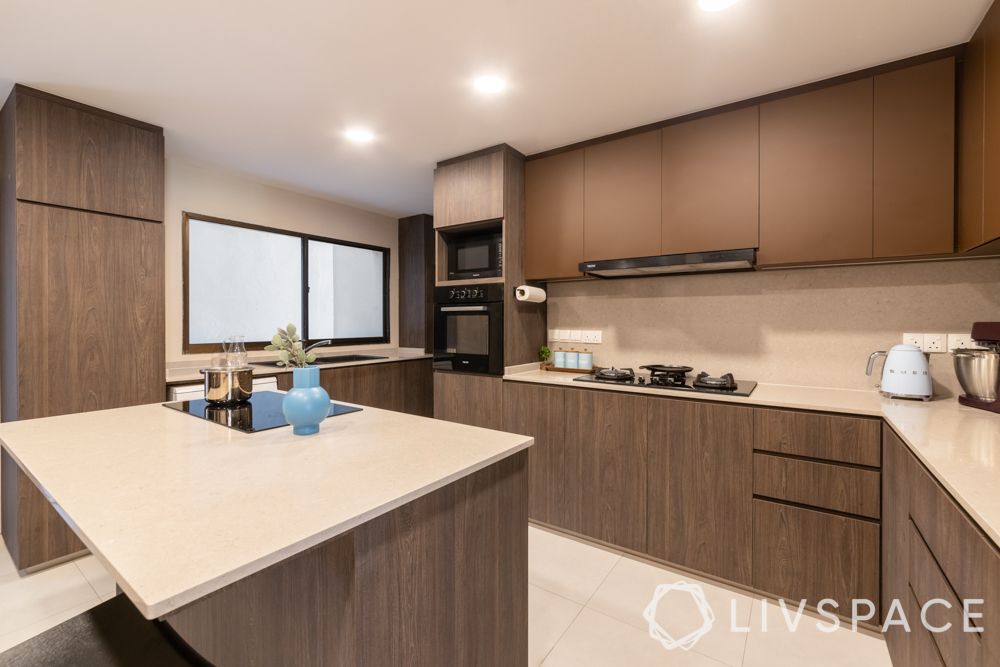 kitchen island design-wood and white kitchen-storage with seating