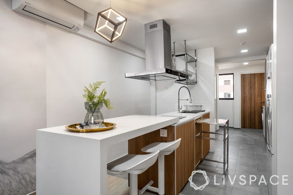 kitchen island design-breakfast counter-hob and chimney