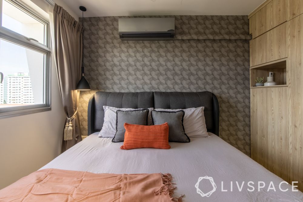 hdb-4-room-resale-renovation-master-bedroom-grey-wallpaper-grey-bed-wooden-wardrobe
