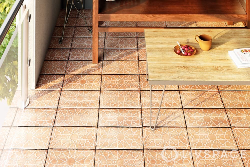 ceramic-tile-floor-outside-seating-wooden-bench 