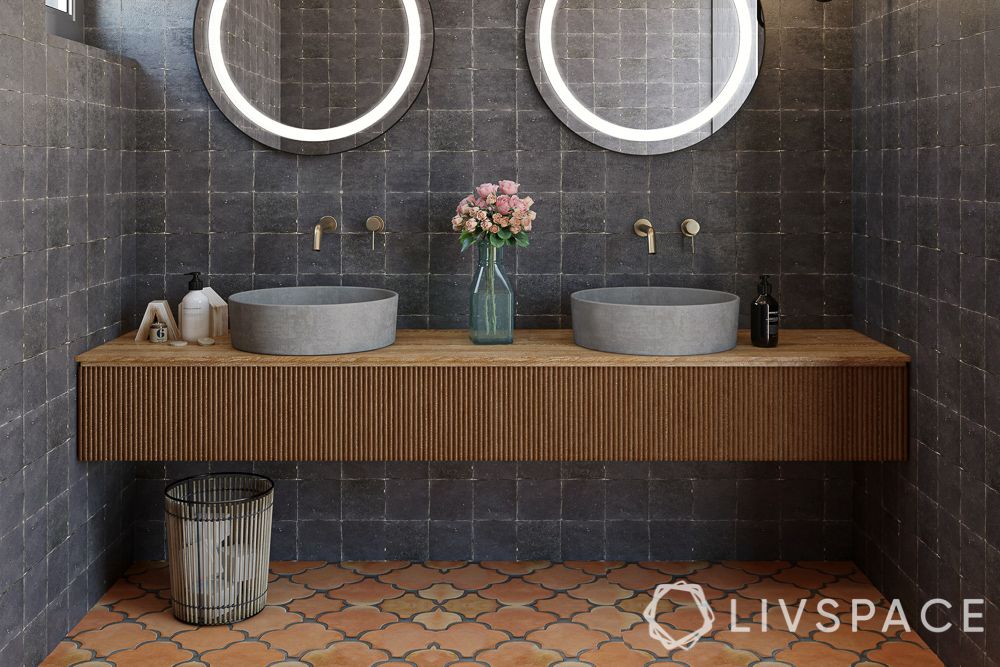 glazed-terracotta-flooring-tiles-wooden-sink-countertop