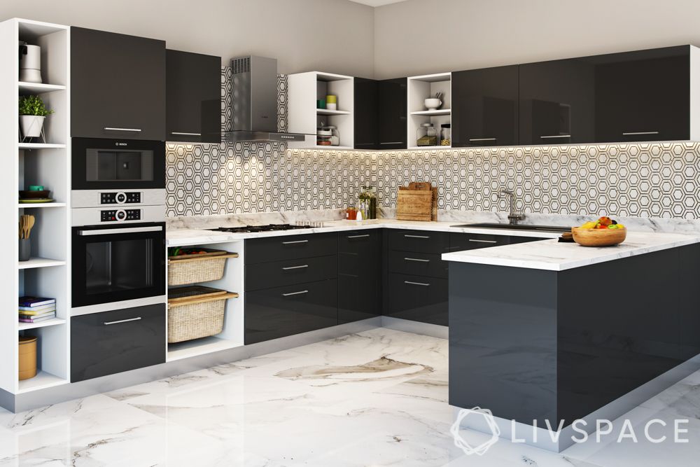 Contemporary Acrylic Kitchen Cabinets in Black Finish