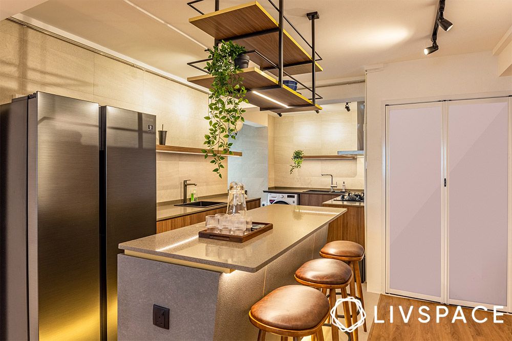modern-kitchen-island-design-with-overhead-wine-rack