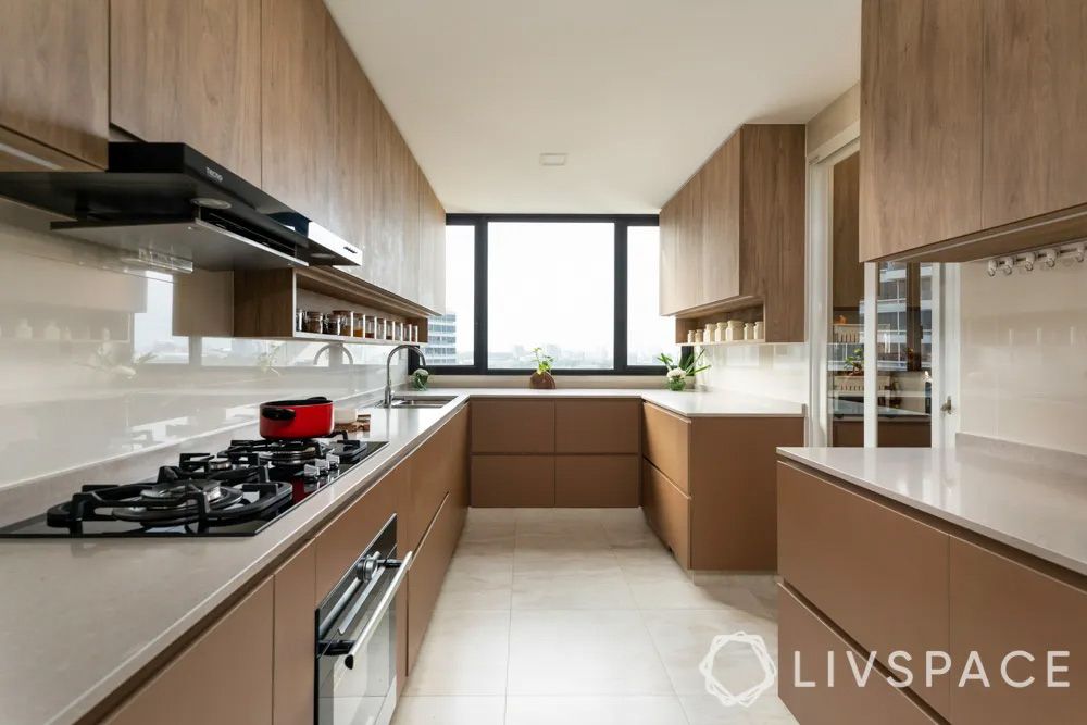 condo-interior-design-with-brown-kitchen-and-white-dado