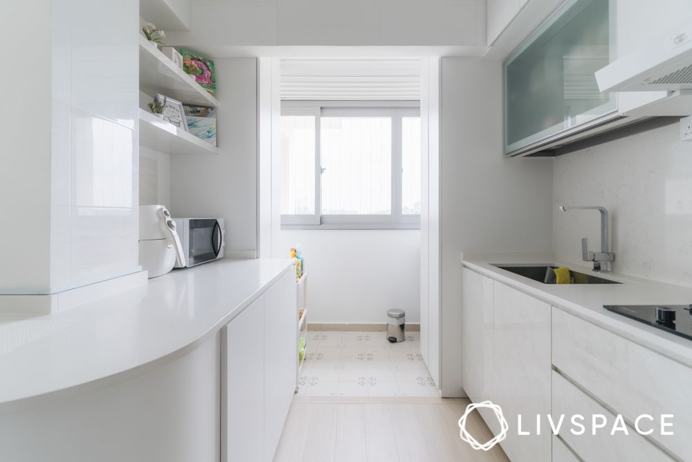 white modular kitchen with utility