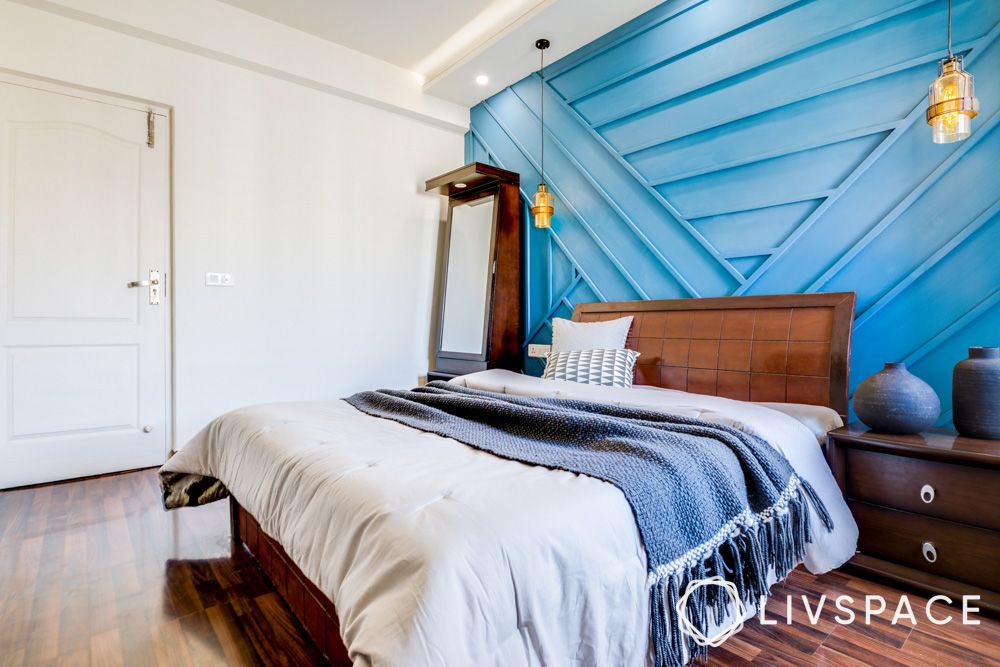 geometric-wall-panel-in-blue-in-bedroom