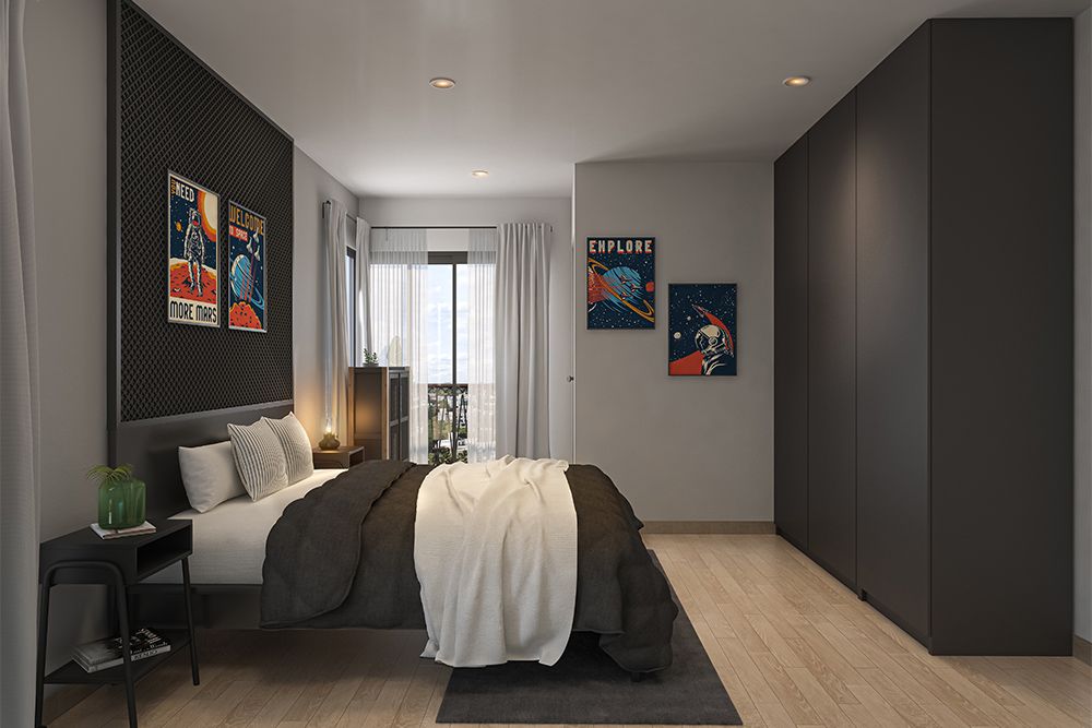 Black and grey walls outlet bedroom