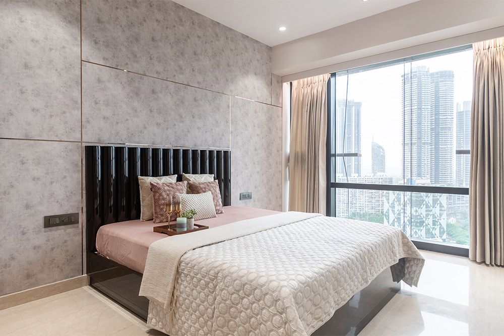 bedroom-with-textured-grey-headboard-wall