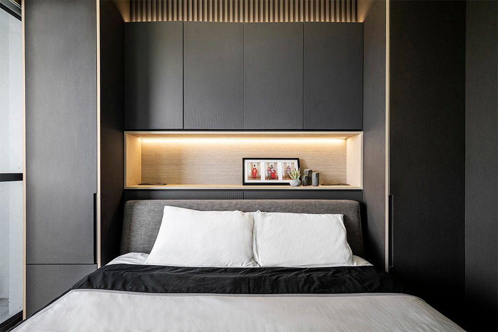 Grey and deals wood combination bedroom