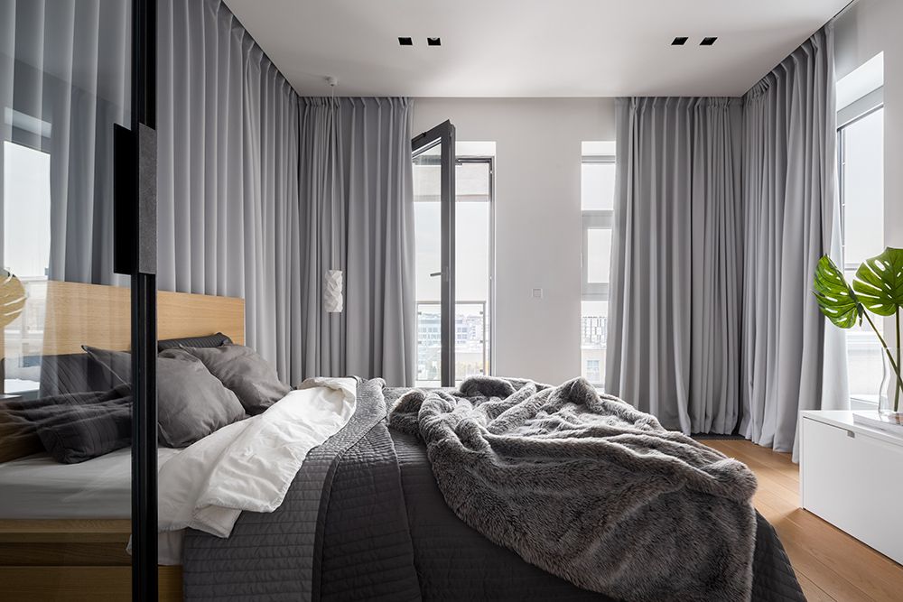 goblet-pleat-types-of-curtain-styles-in-grey-bedroom