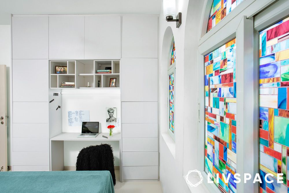 white colourful study room design