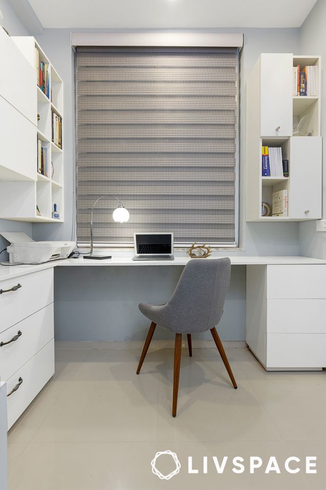 white grey study room design