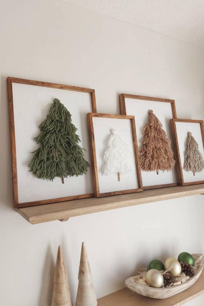 Framed woollen christmas tree decorations