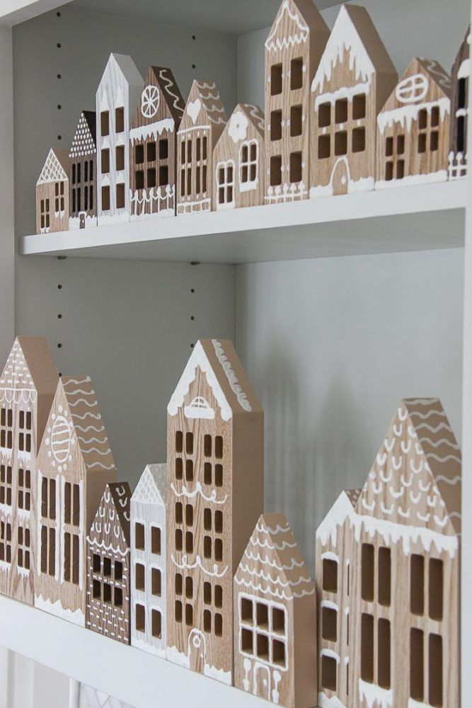 christmas decor in the form of wooden block towns