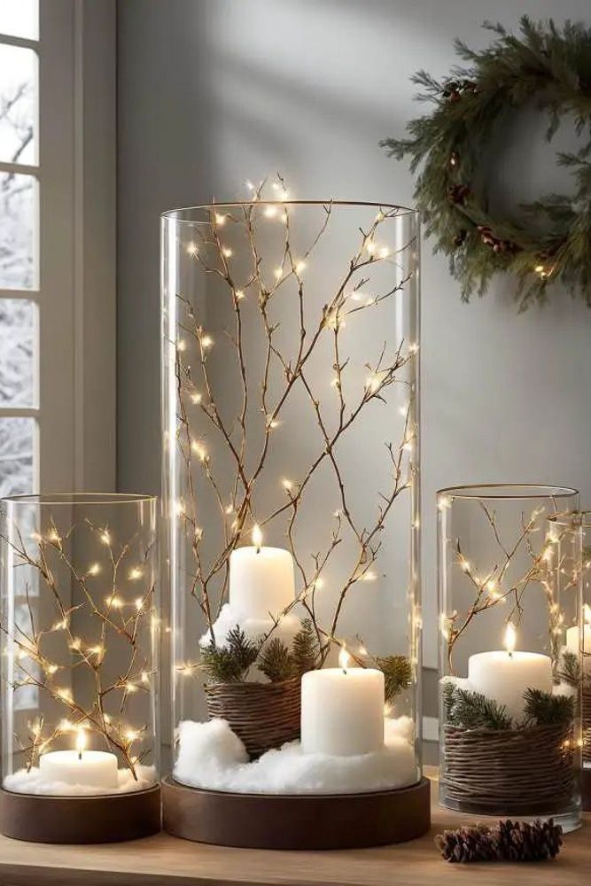 DIY Xmas lights tree in a cylindrical jar