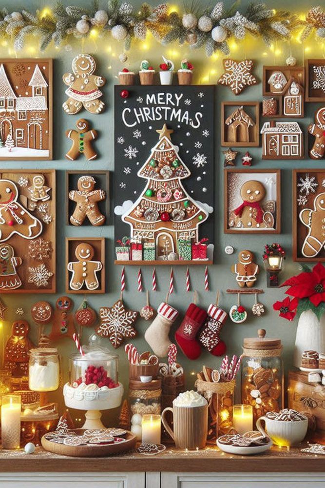 Christmas decor wall display with gingerbread cookies