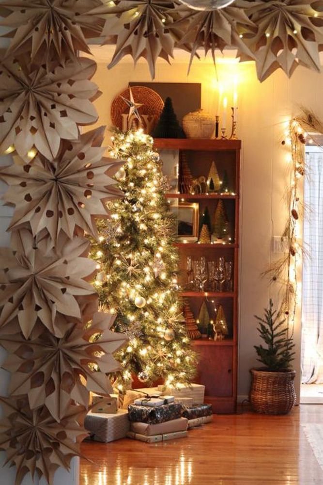 Papercraft Christmas ornaments at the door